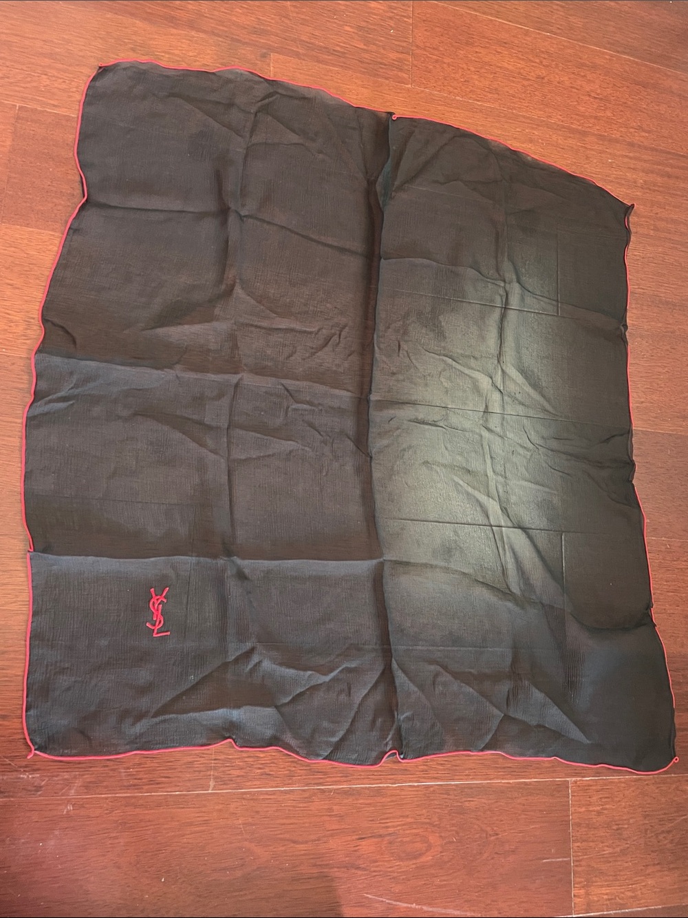 VTG Black Square Scarf with Red Edge and Corner Logo 
27x27 - Picture 3 of 4